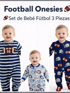 Football Onesies Bundle 🏈 Set de Bebé Fútbol 3 Piezas